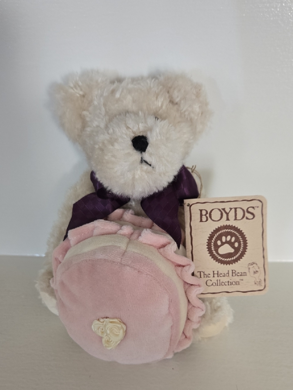 Boyds Plush Bear "Anna Manymore" with Pink Velvet Hat and Purple Bow